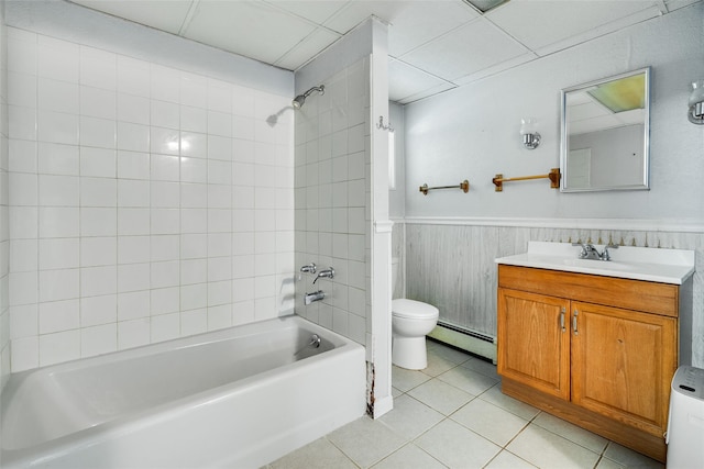 59 Longdale Rd, Mahopac, NY 10541 - full bathroom with a baseboard radiator, toilet,  shower combination, tile patterned floors, and vanity