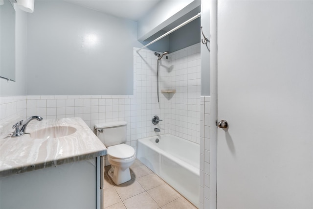 59 Longdale Rd, Mahopac, NY 10541 - full bath featuring tile patterned floors, vanity, toilet, washtub / shower combination, and tile walls