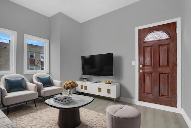 living room featuring baseboards and light wood-style floors