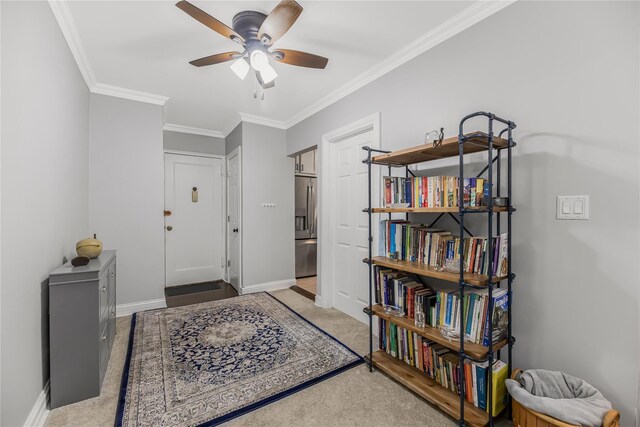 52 Rockledge Rd Unit 2A, Hartsdale, NY 10530 - foyer with a ceiling fan, crown molding, carpet floors, and baseboards