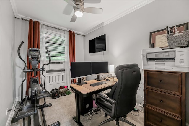 52 Rockledge Rd Unit 2A, Hartsdale, NY 10530 - office with ornamental molding, carpet, and a ceiling fan