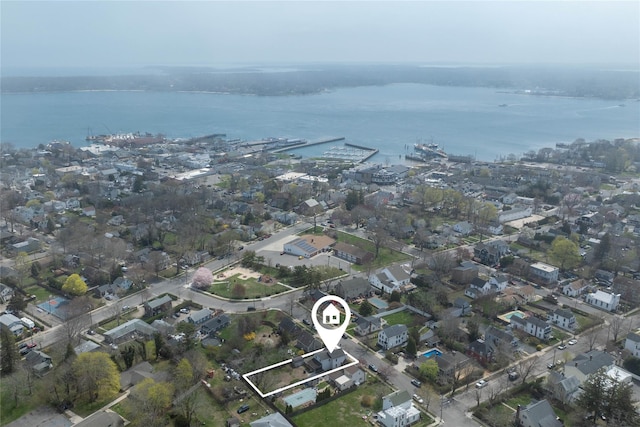 416 W St, Greenport, NY 11944 - bird's eye view featuring a water view and a residential view