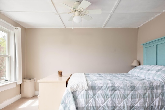 416 W St, Greenport, NY 11944 - bedroom with baseboards, light carpet, and ceiling fan