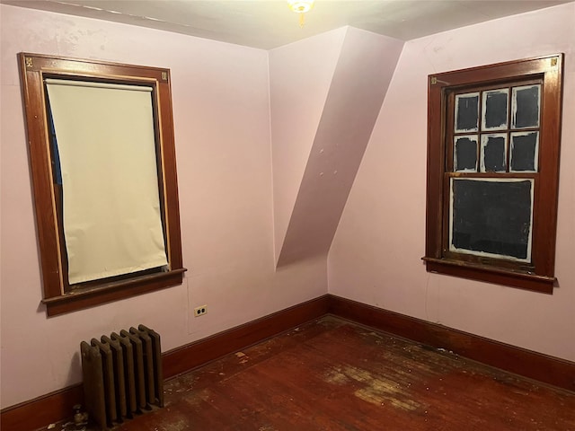 additional living space featuring radiator, baseboards, and wood finished floors