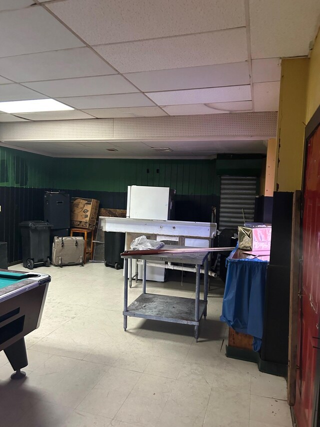 45 S Lander St, Newburgh, NY 12550 - interior space with a paneled ceiling, light floors, wooden walls, and billiards