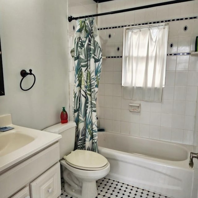7 Mortimer St, Westhampton Beach, NY 11978 - bathroom featuring shower / bath combo, toilet, vanity, and tile patterned floors