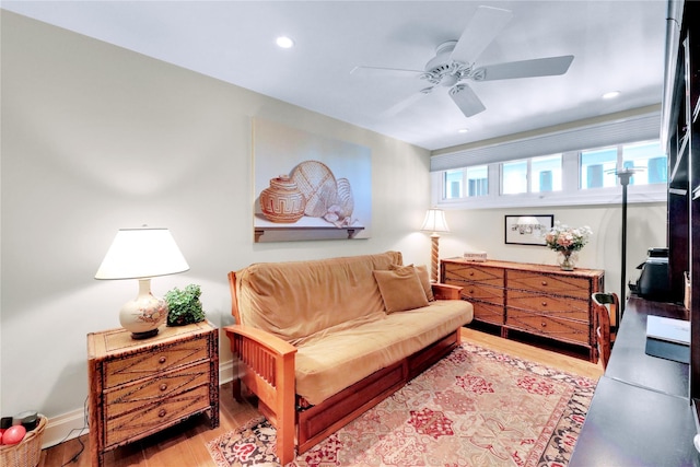 279 Dune Rd Unit 2, Westhampton Beach, NY 11978 - living area with wood finished floors, a ceiling fan, recessed lighting, and baseboards