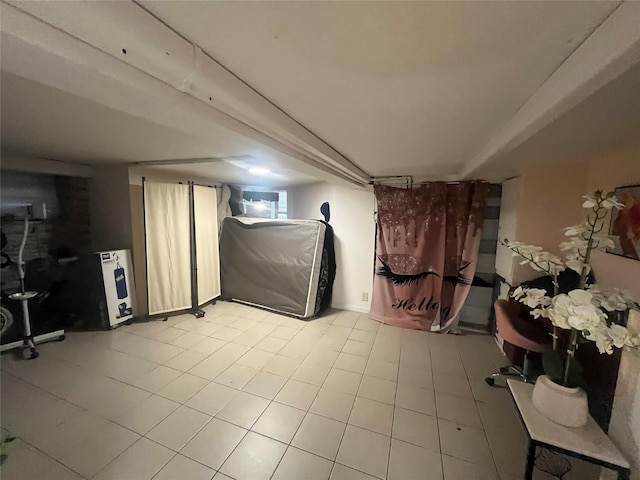 2045 121st St, College Point, NY 11356 - finished basement with light tile patterned flooring