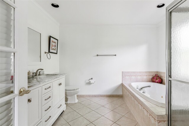 131 2nd St, Garden City, NY 11530 - full bath featuring vanity, a bath, crown molding, tile patterned flooring, and toilet