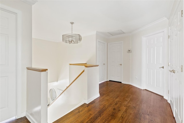 131 2nd St, Garden City, NY 11530 - corridor featuring an upstairs landing, dark wood finished floors, crown molding, and baseboards