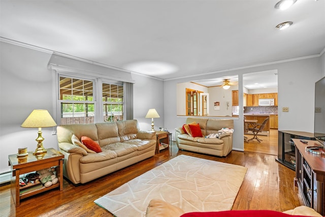 35 Capt Faldermeyer Dr, Stony Point, NY 10980 - living room with hardwood / wood-style flooring, ornamental molding, and ceiling fan