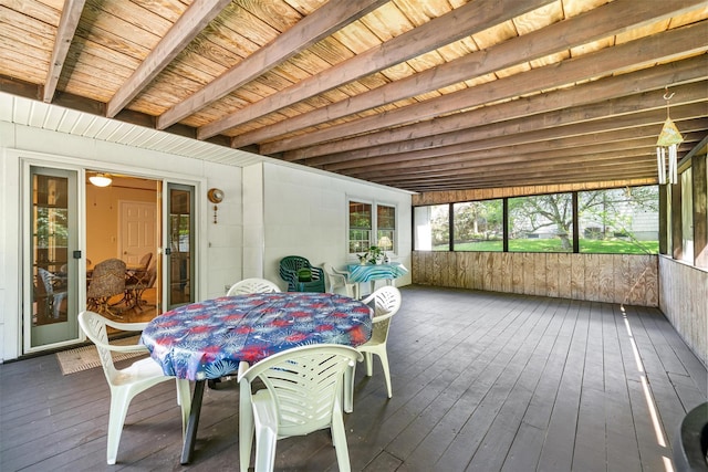 35 Capt Faldermeyer Dr, Stony Point, NY 10980 - sunroom with outdoor dining area and beamed ceiling
