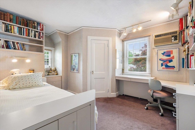 67 Walbrooke Rd, Scarsdale, NY 10583 - carpeted bedroom with a wall unit AC, track lighting, and crown molding
