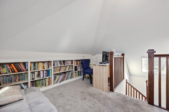 8702 Chevy Chase St, Jamaica Estates, NY 11432 - carpeted home office featuring lofted ceiling