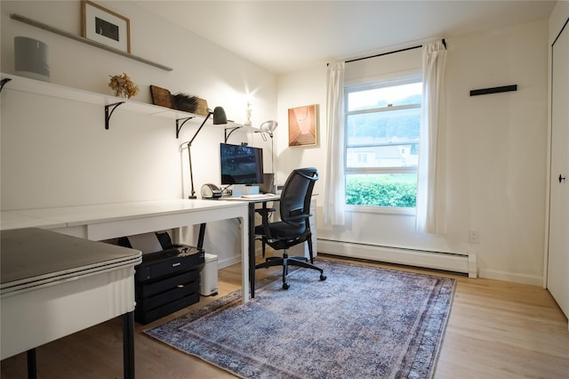 96 Grove St, Beacon, NY 12508 - office area featuring baseboard heating and wood finished floors