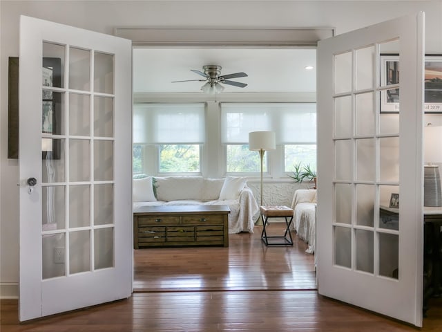 7 N Howells Point Rd, Bellport Village, NY 11713 - living area featuring hardwood / wood-style flooring and a ceiling fan