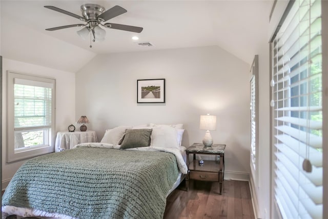 7 N Howells Point Rd, Bellport Village, NY 11713 - bedroom featuring lofted ceiling, wood finished floors, baseboards, ceiling fan, and recessed lighting