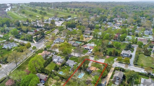 7 N Howells Point Rd, Bellport Village, NY 11713 - aerial perspective of suburban area featuring property parcel outlined