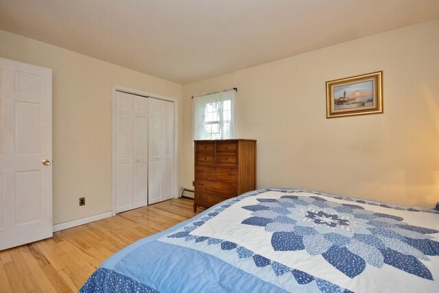 135 Cottage Rd, Carmel, NY 10512 - bedroom featuring wood finished floors, baseboards, a closet, and baseboard heating