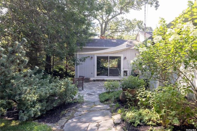 property entrance with a patio