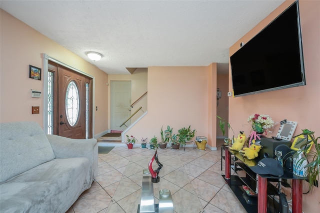 living room with stairway