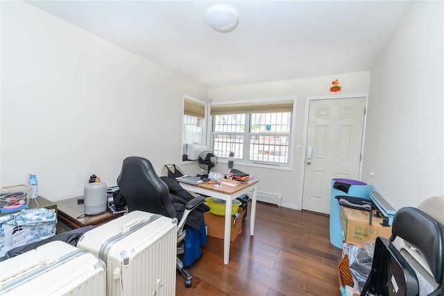 178-06 69th Ave, Fresh Meadows, NY 11365 - office area featuring a baseboard heating unit and hardwood / wood-style flooring