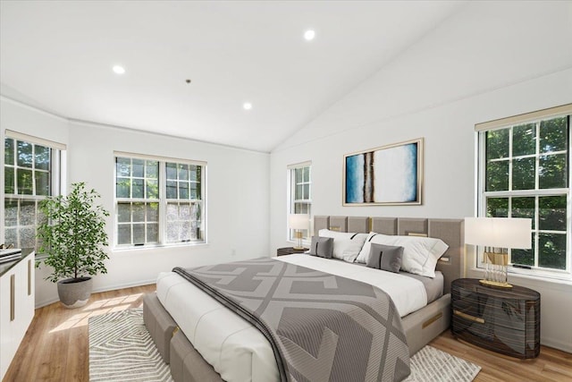 1601 Pondcrest Ln, White Plains, NY 10607 - bedroom with light wood-style floors, recessed lighting, and lofted ceiling