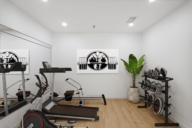 1601 Pondcrest Ln, White Plains, NY 10607 - exercise room with wood finished floors, recessed lighting, and baseboards