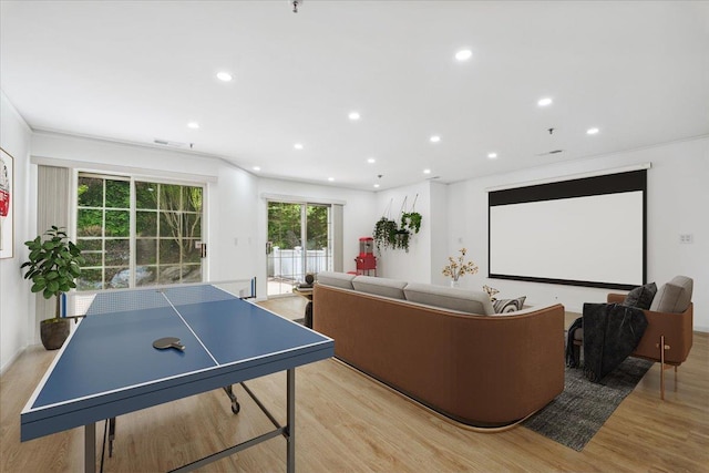 1601 Pondcrest Ln, White Plains, NY 10607 - recreation room with light wood-style floors and recessed lighting