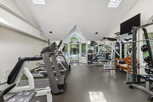 1601 Pondcrest Ln, White Plains, NY 10607 - workout area with vaulted ceiling and a skylight