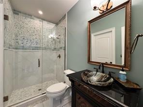 2 Enclave Ct, Dix Hills, NY 11746 - full bath featuring vanity, a stall shower, toilet, recessed lighting, and tile patterned floors