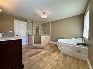 2 Enclave Ct, Dix Hills, NY 11746 - full bathroom with tiled shower, vanity, a bath, and baseboards