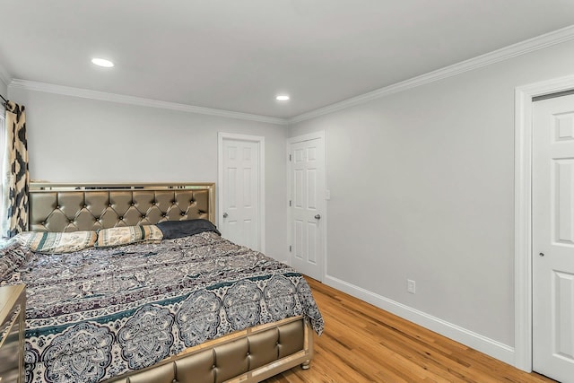 1 Valley Forge Dr, Wheatley Heights, NY 11798 - bedroom with light wood finished floors, baseboards, ornamental molding, and recessed lighting