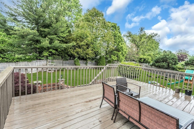 1 Valley Forge Dr, Wheatley Heights, NY 11798 - wooden terrace with view of scattered trees