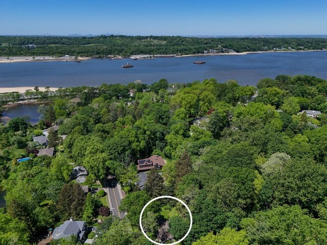 348 Littleworth Ln, Sea Cliff, NY 11579 - aerial overview of property's location featuring a nearby body of water and a forest