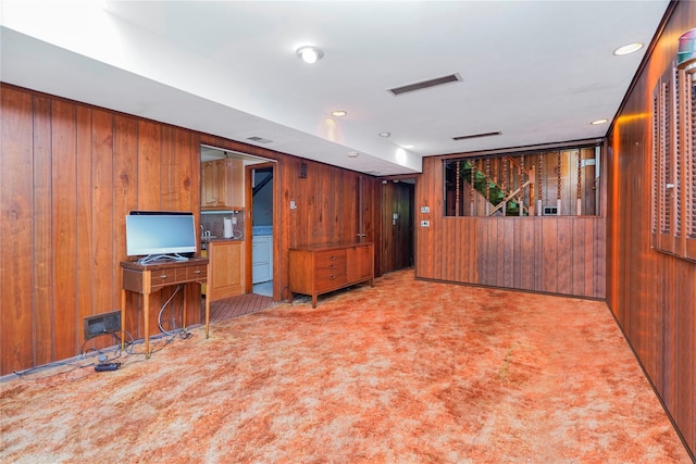 134 Greaves Ave, Staten Island, NY 10308 - interior space with washer / clothes dryer, wood walls, carpet, and visible vents