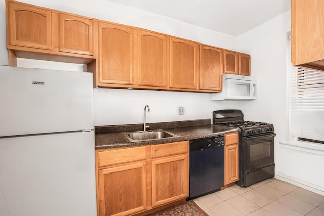 2199 Holland Ave Unit 4D, Bronx, NY 10462 - kitchen featuring light tile patterned floors, black appliances, dark countertops, and a sink