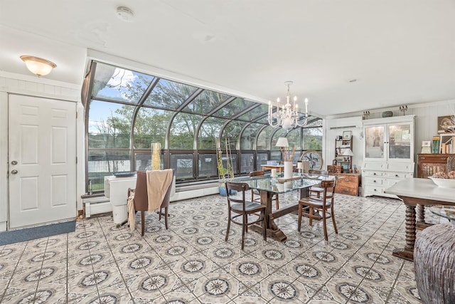 119 W Hunns Lake Rd, Stanfordville, NY 12581 - dining area with floor to ceiling windows, a chandelier, plenty of natural light, and tile patterned flooring