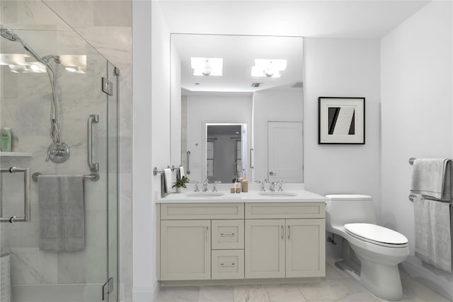 17101 Aspenwood Dr, Plainview, NY 11803 - full bath featuring double vanity, a stall shower, toilet, and marble finish flooring