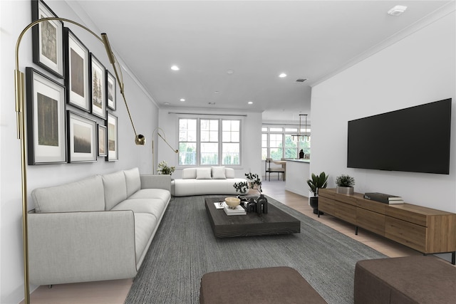17101 Aspenwood Dr, Plainview, NY 11803 - living area with crown molding, recessed lighting, and wood finished floors