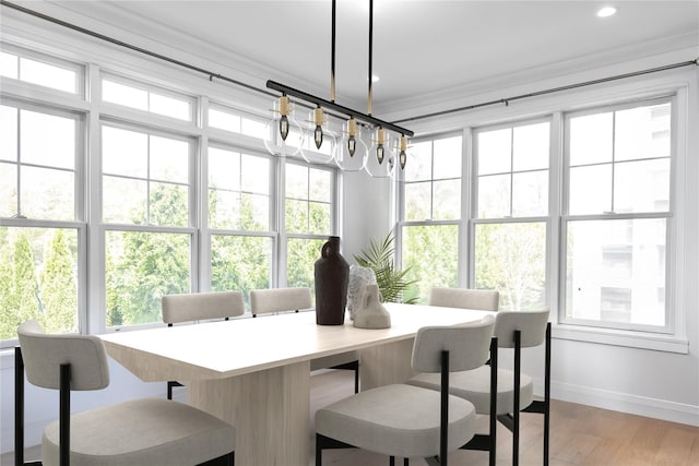 17101 Aspenwood Dr, Plainview, NY 11803 - dining area with baseboards, light wood-type flooring, and recessed lighting