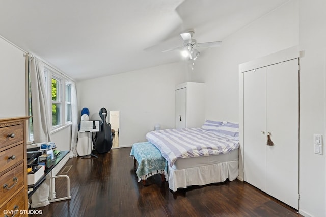 79 Sands Point Rd, Port Washington, NY 11050 - bedroom with vaulted ceiling, a ceiling fan, and wood finished floors