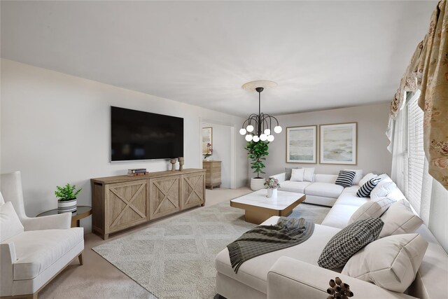 216 Maple Ave, Monroe, NY 10950 - living area featuring light carpet and a chandelier