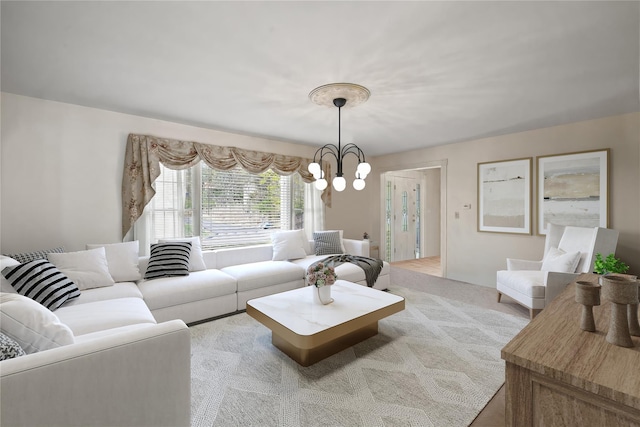 216 Maple Ave, Monroe, NY 10950 - living room featuring carpet flooring and a chandelier