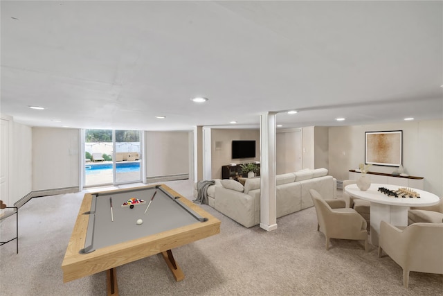 216 Maple Ave, Monroe, NY 10950 - recreation room with carpet floors, recessed lighting, a baseboard radiator, and billiards table
