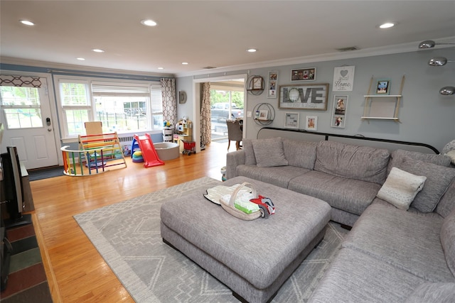 125 Kings Hwy, Congers, NY 10920 - living area with ornamental molding, wood finished floors, and recessed lighting