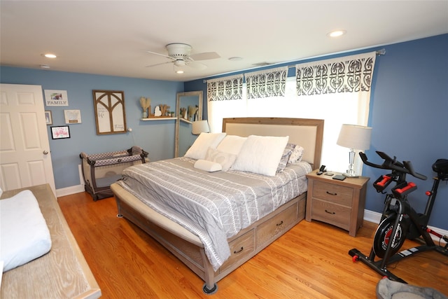 125 Kings Hwy, Congers, NY 10920 - bedroom featuring light wood-type flooring, baseboards, recessed lighting, and ceiling fan