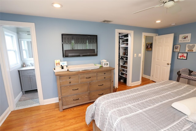 125 Kings Hwy, Congers, NY 10920 - bedroom with light wood-type flooring, baseboards, a closet, a ceiling fan, and recessed lighting