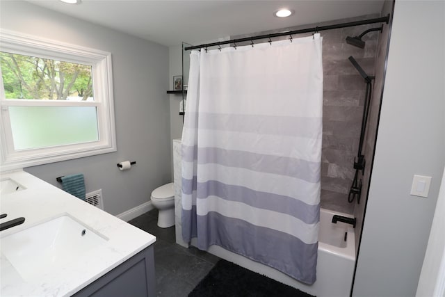 125 Kings Hwy, Congers, NY 10920 - full bathroom with double vanity, shower / bathtub combination with curtain, recessed lighting, toilet, and tile patterned flooring