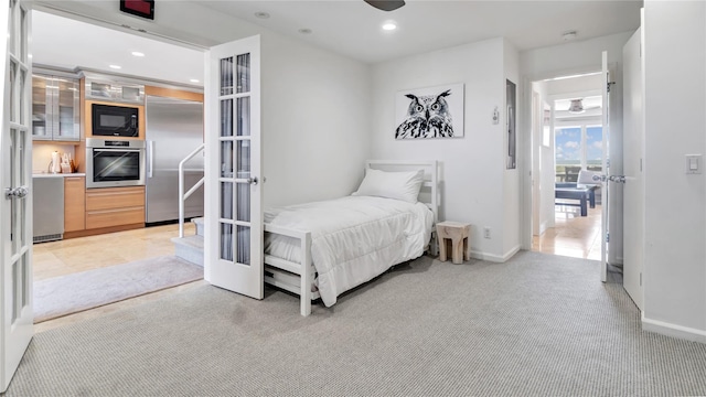 575 Dune Rd Unit 36And 37, Westhampton Beach, NY 11978 - bedroom featuring built in refrigerator, light carpet, recessed lighting, and baseboards